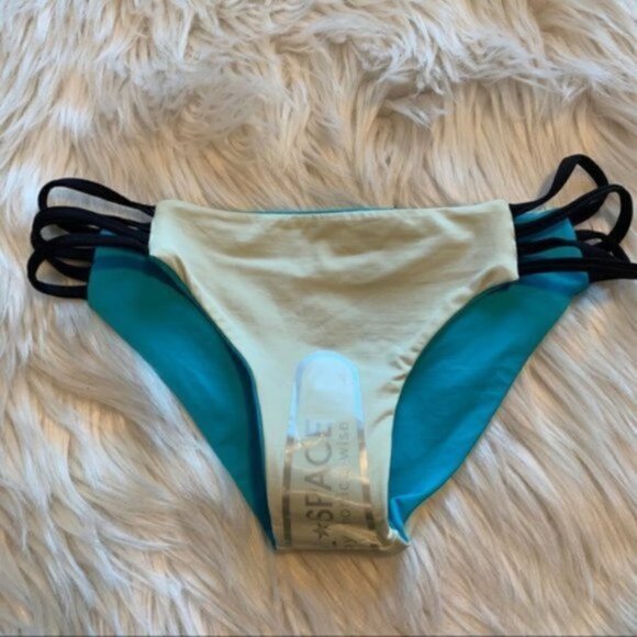 L*Space Bikini Bottom Teal Blue Strappy Sides - Picture 10 of 11